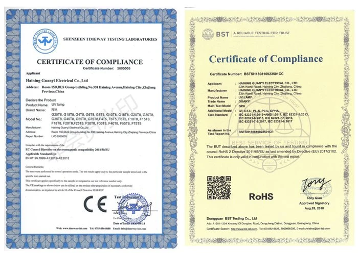 certification of G16T5 Double end 2 pin